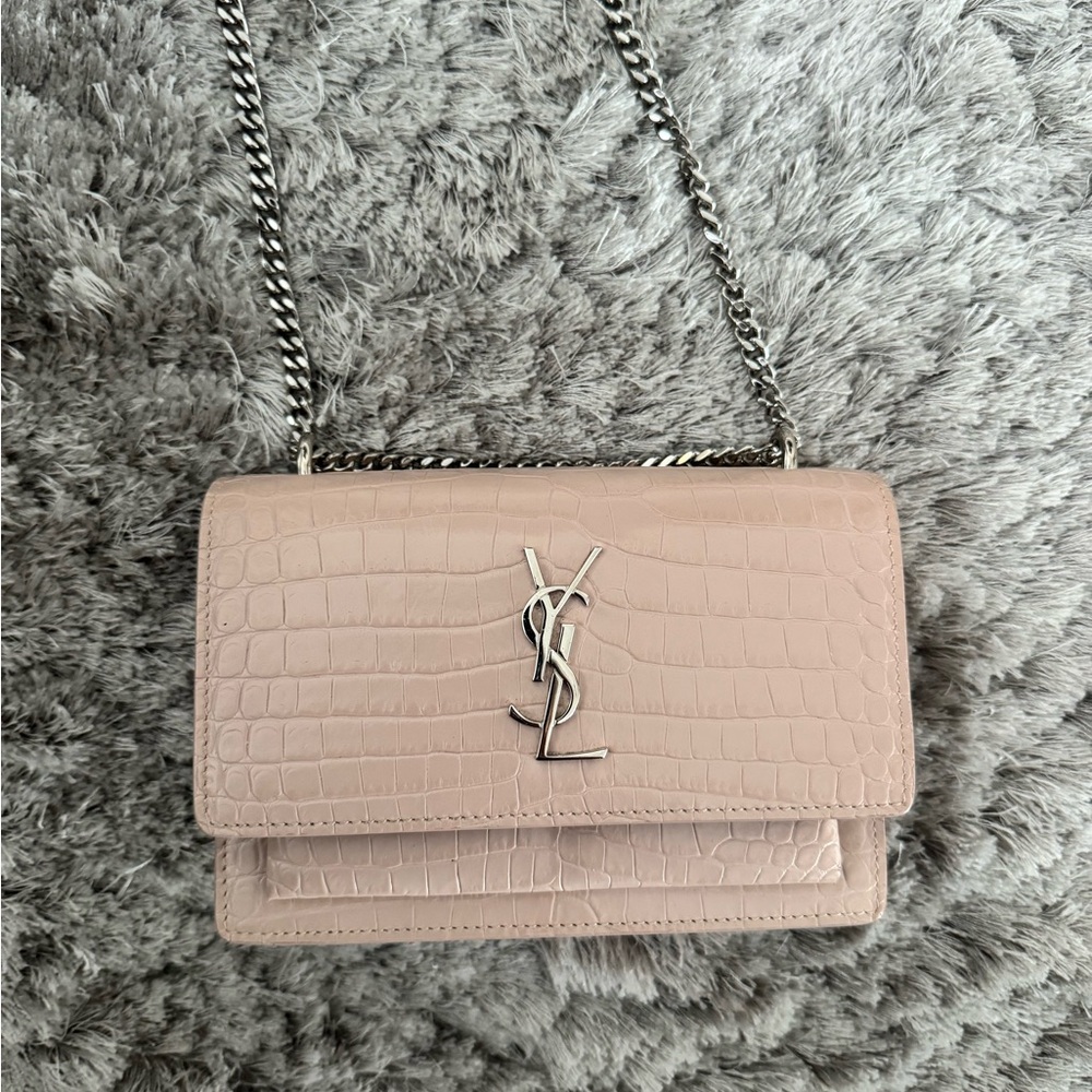 Yves Saint Laurent Blush Croc-Embossed Crossbody Bag